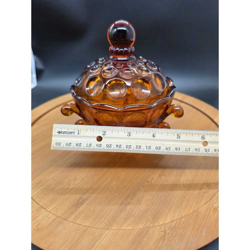 Provincial Amber Imperial Glass Candy Dish W Lid /‎ Handles Vintage MCM BoHo